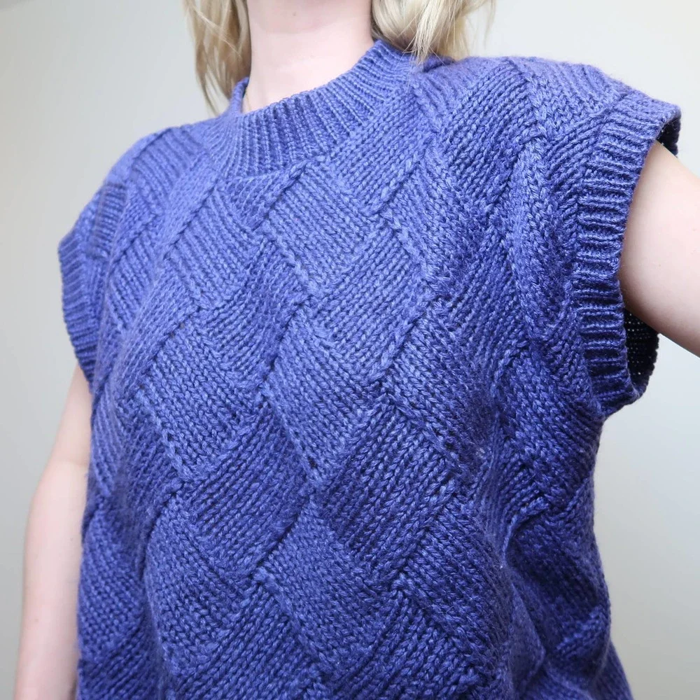 Vintage 90s deep purple knit sweater vest L - Picture 2 of 5